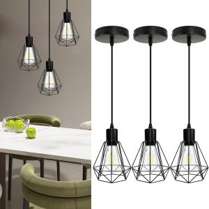 Ulteronixshop-3x Suspension Luminaire Vintage,Lustre Au Look Vintage Et R&eacute;tro, Cage En Forme Diamant En M&eacute;tal Douille E27 Pour Restaurant Salon Chambre Cuisine Bar Couloir (Sans Ampoule) - Neuf
