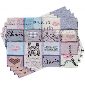 Eryi-Paris Lot De Sets De Table En 8 Pièces, Tour Eiffel Love Letter, Tissu Lavable Pour Salle À Manger Et Cuisine, 30 Cm X 45 Cm, Turquoise Noir - Neuf