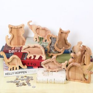 Tirelire en bois en forme de dinosaure, boîte d'épargne, cadeau pour enfants, décoration de la maison, lion - Neuf