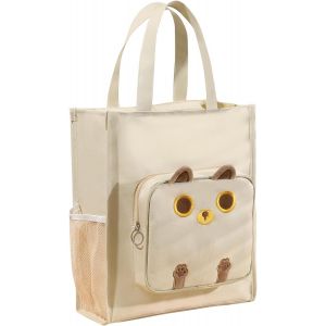 nzqaf-Sac Fourre Tout Femme Chat avec Fermeture Éclair pour Filles Garçons Sac à Main avec Poches Grande Capacité Imperméable pour Étudiants - Neuf