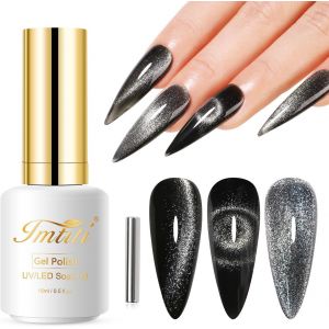 Nbgcm-Vernis Semi Permanent Magnétique, 15ml Noir Pailleté Cat Eye Vernis Gel Uv Avec Aimant Cateye Gel Nail Polish Holographique Glitter Galaxy Uv Led Vernis À Ongles Gels Diy Nail Art Kit - Neuf