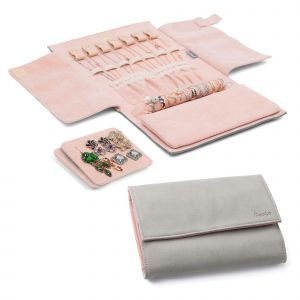 Bijoux Organisateur Rouleau Sac de Voyage pour des Colliers, des Bagues & Bracelets, en Cuir Souple, Daim Design, la Taille Compacte - Neuf