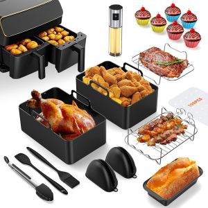 Accessoires Air Fryer, Vernatti Moule Air Fryer Ninja Foodi AF400EU/AF300EU/AF500EU, 18pcs Avec Plat Silicone Air Fryer, Racks, Spray Huile Cuisine,Moule Muffin，Moule &agrave; Pain,Papier buvard d'huile etc - Neuf