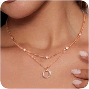 Tianyi-Colliers Femme Argent, Collier Pendentif Pour Femmes, Double Collier Femme Colier, Longueur Ajustable Collier Femme, Cadeau Pour Anniversaire,No&euml;l,F&ecirc;te Des M&egrave;res,Saint Valentin - Neuf