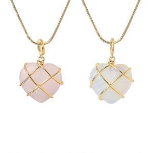 2 Pcs Naissance Pierre Coeur Collier Filles Diamant Ch&acirc;teau Collier Pour Adolescentes - Neuf