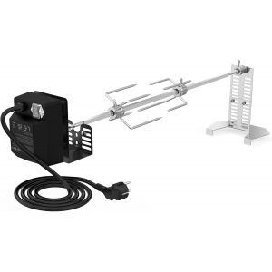 Ulteronixshop-Kit de Tournebroche &Eacute;lectrique 56 cm pour Barbecue - R&ocirc;tissoire Universelle avec Fourchette &agrave; Viande, Moteur 4 W et Support - 220-240 V - Poids Maximal 18 kg - Longueur Totale de 75 cm - Neuf