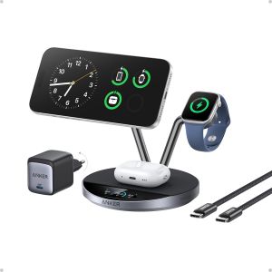MEVRONISSHOP-Prime Station de Charge Compatible MagSafe, Station de Charge 3-en-1, Certification Qi2 25 W, Support, &eacute;cran Intelligent, Refroidissement TEC Actif, pour iPhone 17, Apple Watch, AirPods - Neuf