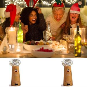 KAL-Lot De 2 Guirlandes Lumineuses Pour Bouteille De Vin Avec 20 Led En Fil De Cuivre À Piles Pour Décoration De Fête De Mariage (Blanc Chaud) - Neuf