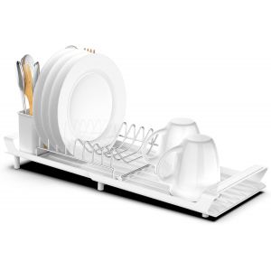 Egoutoire Vaisselle Cuisine, Inox Égouttoirs À Vaisselle Extensible Egouttoir Vaisselle Noir Avec Porte-Ustensiles - Blanc - Neuf