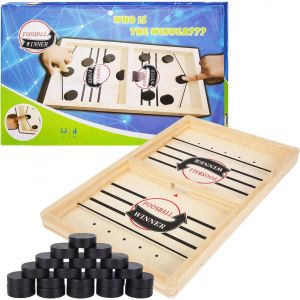 ChenQuanSarl-2En1Jeu De Table De Hockey Portable En Bois, Coffret Jeux De Société Famille, Jeu De Plateau De Bataille, Jeu Déchecs Interactif Parent-Enfant, Slingpuck Amusant Jeu De Plateau Interacti - Neuf