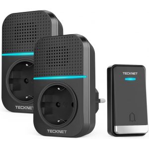 Kalanka-Sonnette Sans Fil 400m Sonnette Étanche Ip65, Kit De 1 Carillon Et 2 Récepteur Enfichables Avec Fonction De Charge Et Lumière Led, 60 Mélodies 5 Niveaux Volumes, Pour Maison, Bureau - Noir - Neuf