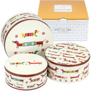 Tianyi-Lot De 3 Bo&icirc;tes &Agrave; Biscuits En M&eacute;tal Rondes, Bo&icirc;te De Rangement Pour G&acirc;teaux Et P&acirc;tisseries, Herm&eacute;tiques Et Empilabiles, Petit 20x9cm, Moyen 22x10cm, Grand 25x11cm - Teckel - Neuf