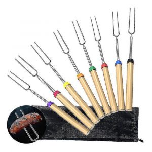 Brochettes De Barbecue Pour Guimauves, B&acirc;tonnets T&eacute;lescopiques En Acier Inoxydable - Fourchettes Id&eacute;ales Pour Les Hot-Dogs Au Barbecue (Lot De 8) - Neuf