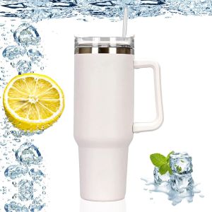 Letnerny-Tasse &Agrave; Caf&eacute; Acier Inoxydable,Double Isol&eacute;e Tasse Isotherme,Gobelet Isotherme En Acier Inoxydable Avec Couvercle Et Paille,Tasse Isotherme Voyage Sous Vide Pour Caf&eacute; Chaud Et Froid, Sans Bpa - Neuf