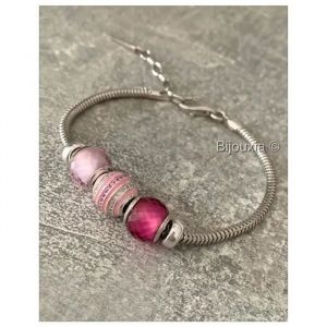 Bracelet - Bijouxia - Charms Rose 3 Perles - Argent Massif 925 - Longueur R&eacute;glable 18-21cm - Neuf