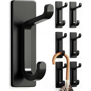 Crochet Adhesif Mural, Porte Serviette Salle de Bain, Accroche Torchon Cuisine, Porte Manteau Adh&eacute;sif, Attache Murale Sans Percer, Etanche, Antirouille, Noir, 6 Pi&egrave;ces - Neuf