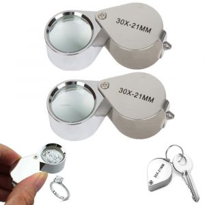 Lot de 2 loupes de poche 30x pour bijoutier, id&eacute;ales pour l'inspection de bijoux, pi&egrave;ces de monnaie, pierres pr&eacute;cieuses et petits caract&egrave;res. - Neuf