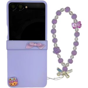 JGD-Mignon Coque Compatible avec Samsung Galaxy Z Flip 7 avec Dragonne,Bracelet Adorable N?ud Protection Color&eacute;e Charni&egrave;re Coque Antichoc pour Z Flip 7 pour Femme - Neuf