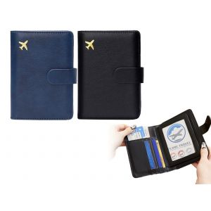 Ensemble portefeuille et porte-passeport en cuir PU avec protection RFID, noir et bleu - Neuf
