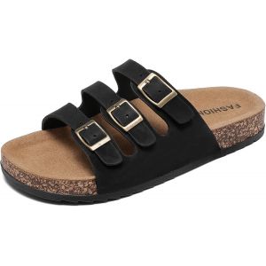 Kalanka-Sandales Mules Femme & Homme En Liège U2013 Claquettes Plates En Cuir À Bout Ouvert, Confortables Pour Été Et Plage - Neuf