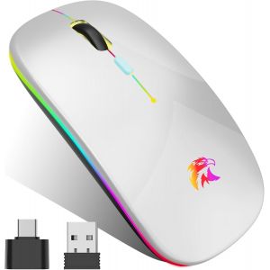 DDA-Souris Sans Fil Rechargeable, Souris Bluetooth, Souris Rétroéclairée de 7 Couleurs avec Mini récepteur USB de 2,4 GHz, Souris de jeu Bluetooth Compatible PC,Mac,Ordinateur Portable,Chromebook(Arg - Neuf