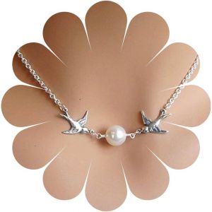 Kal-Collier Colombe La Paix Collier Double Hirondelle Collier Pendentif Perle Unique Collier Ras Du Cou Argent Collier Oiseau Volant Collier Vintage Chaîne Bijoux Pour Femme Et Fille - Neuf