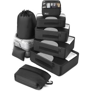 8 Pi&egrave;ces Organ Urs De Bagage Pour Voyage, Organisateur De Voyage, Organ Urs De Bagage Diff&eacute;rents Tailles Des Cubes &Eacute;tanche Pour Voyage, Pochette Rangement Val , Noir - Neuf