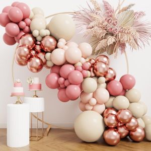 SJZG-Kit Arche Ballon Rose, 100 Pi&egrave;ces Guirlande Ballon Anniversaire Avec Ballon Rose, Blanc Sable Et Tendre Orange, Arche De Ballon Rose Gold Pour Decoration Anniversaire, Baby Shower, Mariage, Bapt - Neuf