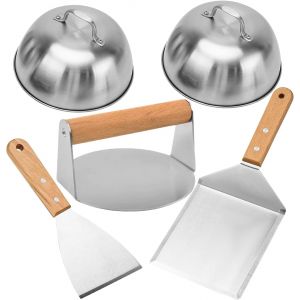Ulteronixshop-Ensemble de 5 pi&egrave;ces pour Smash Burger en Acier Inoxydable pour plancha &agrave; gaz teppanyaki, Ensemble de Smash Burger Comprenant 2 Cloches &agrave; Burger, Presse &agrave; Burger, spatule pour Gril, sp - Neuf