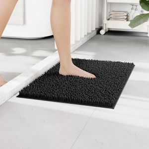 KALANKA-Tapis de Bain Antid&eacute;rapant 40 x 60 cm - Moelleux et Absorbant &agrave; Poils Longs - Lavable pour Douche, Baignoire, D&eacute;coration WC (Noir) - Neuf