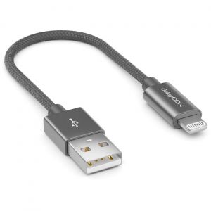 0,15m Lightning 8 Pin Câble De Charge Usb Apple Mfi Pour Iphone 14 Pro Max 14 Pro 14 Plus 14 Se 13 Pro Max 13 Pro 13 Mini 12 Pro Max 12 Pro 12 Mini Bouchons Métalliques Câble Nylon-Gris - Neuf