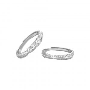 Bague En Argent Sterling S999 Pour Femme, Bague De Mariage, Bague D'éternité, Ailes D'ange En Plumes, Bague De Couple Réglable Avec Pouce Ouvert, 2 Pièces - Neuf