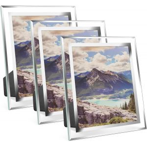 Cadre Photo en Verre 20 x 25cm, Lot de 2 Cadre Photo Mural Moderne Argent&eacute;, Vertical ou Suspendu, Transparent Plexiglas Deco Photo pour Les Mariages, Les Maisons, Les Studios - Neuf