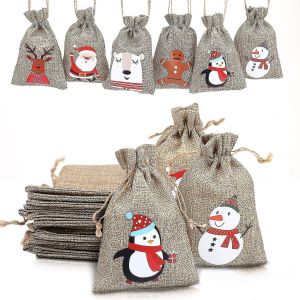 De No&euml;l, De Jute Sacs En Toile De Jute, Le No&euml;l De Jute, Lin, Toile De Jute Cordon De Serrage Cadeau Traiter Sac De Bonbons Pour No&euml;l Faveurs (24) - Neuf