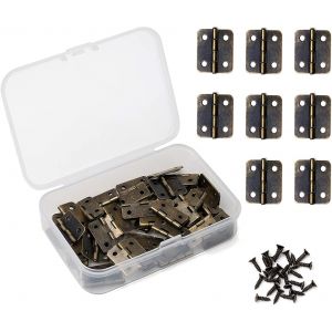 Lot de 50 mini charni&egrave;res r&eacute;tro antiques avec vis de rechange pour bo&icirc;te &agrave; bijoux, coffre, armoire - Bronze - 18 x 16 mm - Neuf