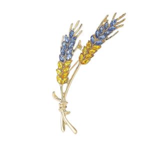 Strass Épi De Blé Broches Pour Femmes Bleu Et Jaune Plante Épingles Unisexe Bureau Fête Décontracté Cadeaux - Neuf