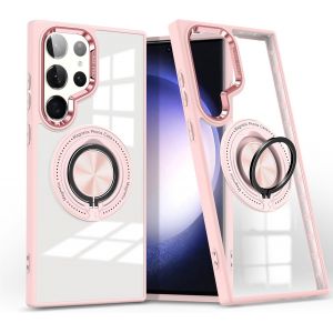 TRAHOO-Coque pour Samsung Galaxy S23 Ultra Compatible avec MagSafe Transparente Magnetique avec Support Anneau Metal, Etui Protection Antichoc Militaire Anti-jaunissement Ultra Fine (Rose) - Neuf