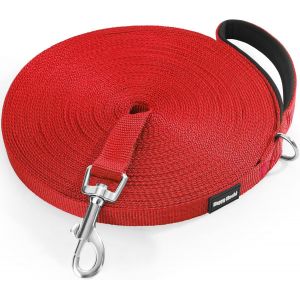 Jgd-Longe Pour Chien En Nylon R&eacute;sistant, 3m 5m 10m 15m 20m 25m 30m 33m, Laisse Chien Longue Avec Poign&eacute;e Rembourr&eacute;e, Mousqueton Rotatif 360&deg;- Rouge 5m - Neuf