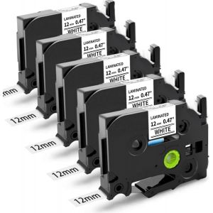 Ruban Cassette Compatible pour Brother P-touch TZe-231 TZe231 12mm 0,47 Cassette lamin&eacute;e noir sur blanc, Recharge pour Brother P-touch P-Touch H100LB D200 P750W, Pack de 5 - Neuf