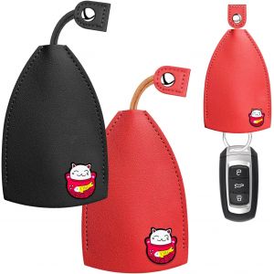 2 pièces étuis à clés de Voiture,Sacs à clés de Type Traction Couverts Pochette à clés de Voiture en Cuir PU Porte-clés Couverture de clé de Voiture pour Hommes Femmes (Noir et Rouge) - Neuf