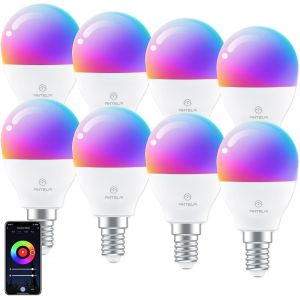 Ampoule Connectée Wifi G45 E14 4.5w Ampoule Led Intelligente Rgb+Cct 2700k-6500k Compatible Avec Alexa, Google Home, Télécommande, Commande Vocale, 8 Pcs - Neuf