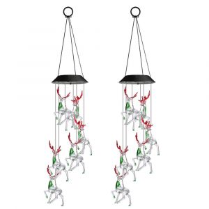 Lot de 2 carillons &eacute;oliens solaires &agrave; couleurs changeantes avec 6 lumi&egrave;res LED en forme de cerf pour la d&eacute;coration ext&eacute;rieure - Neuf