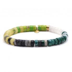 Bracelet Perles Heishi Jaspe Blanc Malachite Jaspe Jaune Et Vert - Neuf