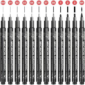 12 Pcs Stylos Dessin Feutre Manga Noir Stylo Calligraphie Crayon Pointe Fine Pour D&eacute;butant Professionnel Feutre Caligraphie Ecriture Kit Pour Bullet Journal Sketchnote - Neuf