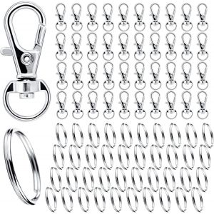 KALANKA-Mousqueton Porte Clef M&eacute;tal 80 Pi&egrave;ces Anneaux, Attache Porte Cl&eacute;, Fermoir Mousqueton, Pivotant Keychain, Crochet Porte Clef pour Bijoux Gadget DIY D&eacute;coratio&iquest;Argent&iquest; - Neuf
