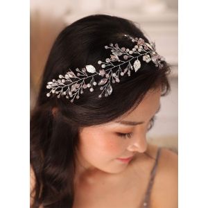 Kal-Bandeau Bohème Fait À La Main Pour Mariée Demoiselle D'honneur Cristal Rose Pièce De Cheveux Feuille D'argent Perle Accessoires De Cheveux Collection - Neuf