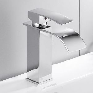 Silver Cascade de Bassin de Robinet, Robinet de salle de Bains avec Céramique Bobine Froide et d'Eau Chaude Disponible, Seule Poignée mitigeur du Robinet sans Plomb et sans Nickel - Neuf