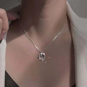 Kal-Collier Pendentif Fleur Cz Chaîne Argentée Collier Feuille Cz Collier Ras Du Cou Fleur Cz Collier Pendentif Cercle Cz Collier Strass Délicat Collier Zircone Cubique Bijoux Pour Femmes Filles - Neuf