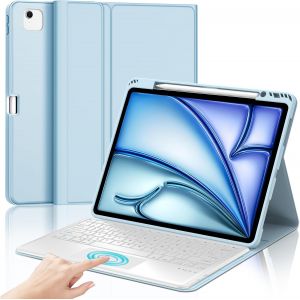 Coque Clavier avec Trackpad pour iPad Air 13 Pouces 2025 (M3), AZERTY Fran&ccedil;ais Clavier D&eacute;tachable avec Touchpad pour iPad Air 13"" M3/M2 2025/2024 A2898/ A2899/ A2903/ A2904, Bleu Clair - Neuf