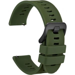 18mm Bracelet De Montre Pour Homme &Agrave; Rayures Arqu&eacute;es, Silicone Bande &Agrave; D&eacute;gagement Rapide, Boucle Noire (Vert Fonc&eacute;) - Neuf